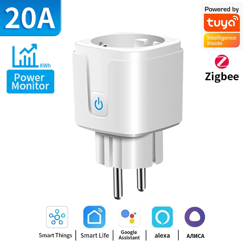 TNCE TUYA Smart Plug WiFi/Zigbee Socket EU 16A/20A With Power Monitor Timing Function Voice Control Works With Alexa GoogleHome