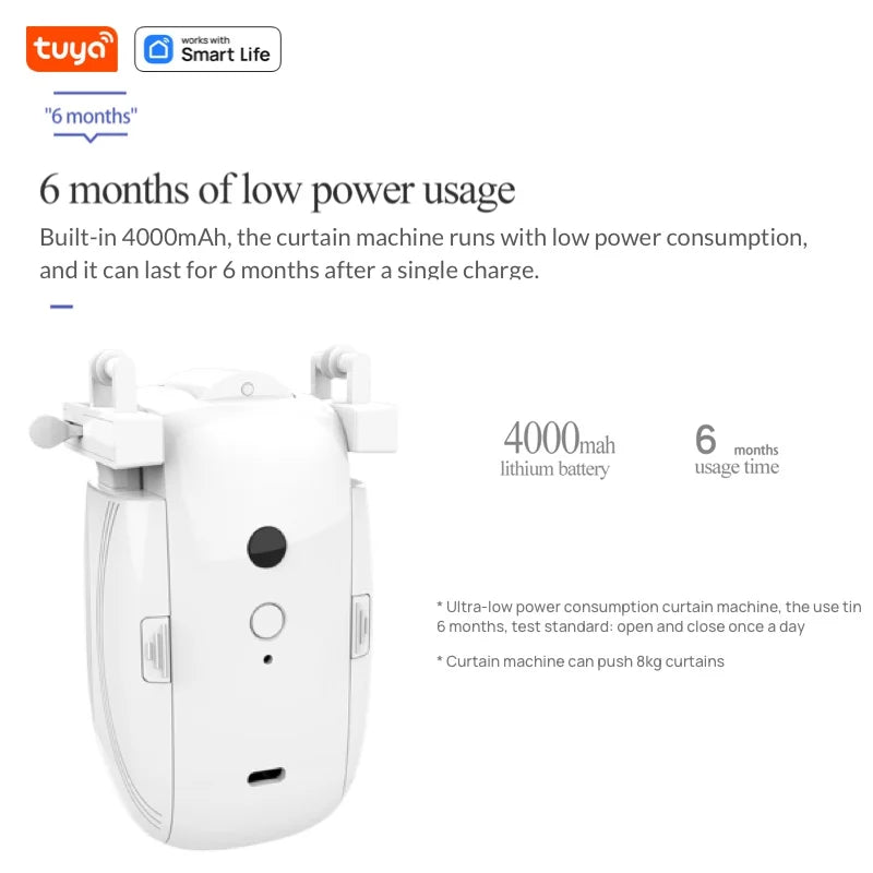 Tuya Smart Curtain Robot (T/U-shaped track) Bluetooth APP Short Range Control, Timed switch, Pull-to-start, 8KG load capacity