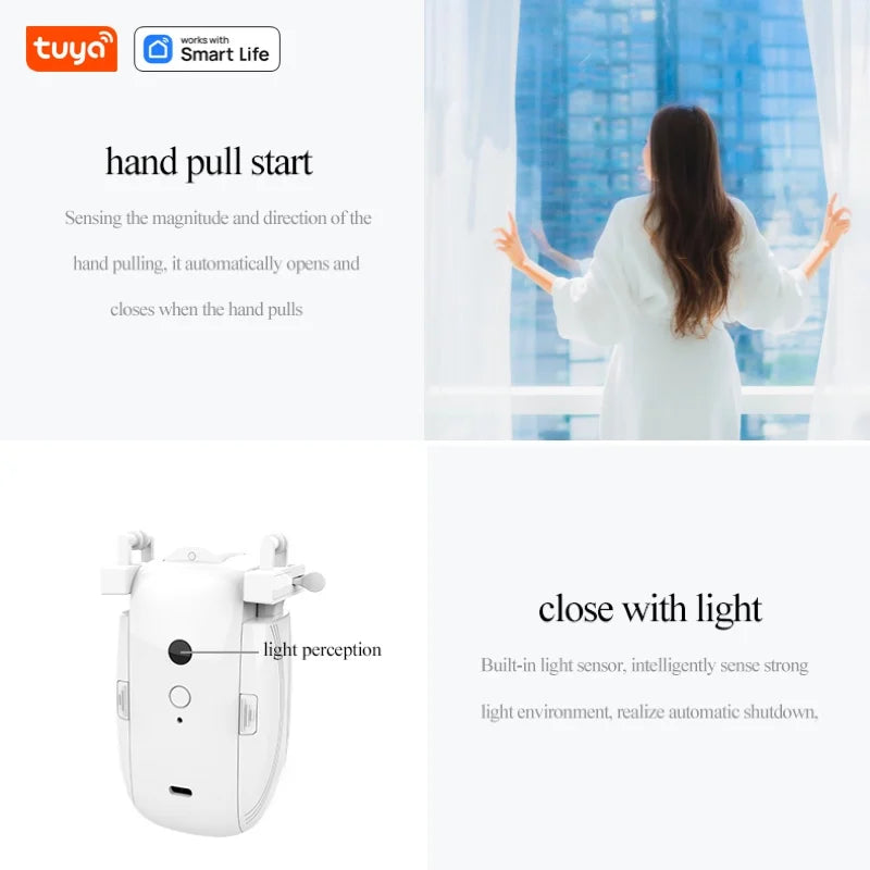 Tuya Smart Curtain Robot (T/U-shaped track) Bluetooth APP Short Range Control, Timed switch, Pull-to-start, 8KG load capacity